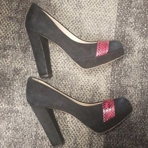 Furla heels 37 1/2 black suede pink snake skin
